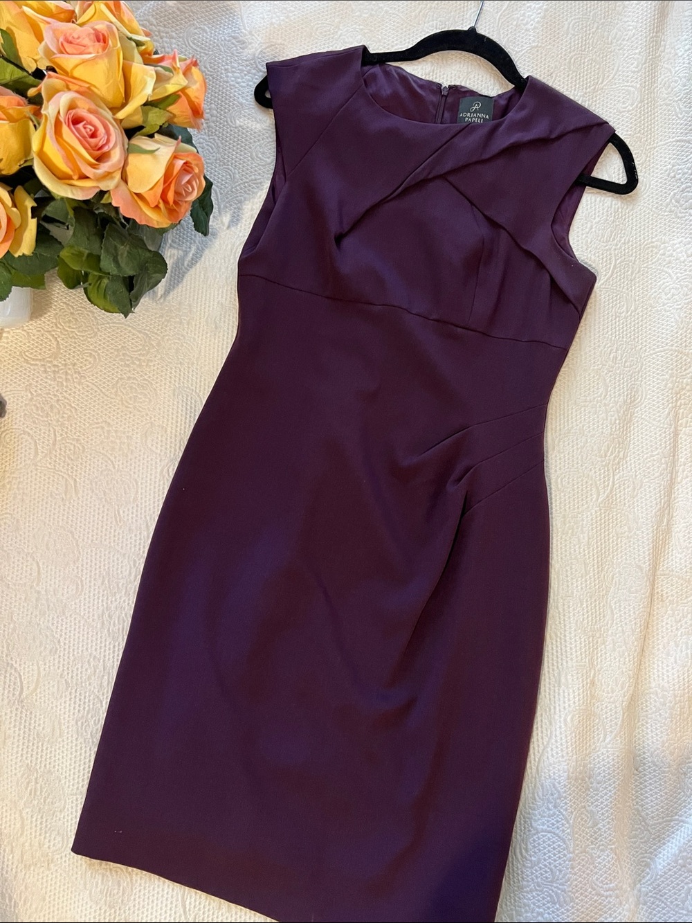 Adrianna Papell Deep Plum Cap-Sleeve Sheath Dress